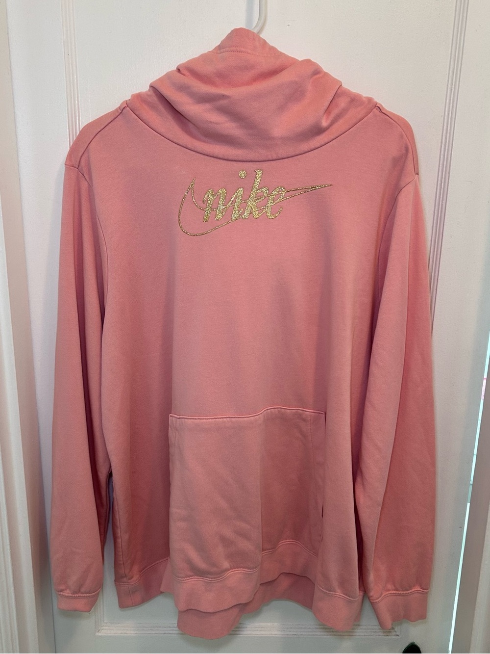 Nike Pink Glitter Logo Funnel Neck Pullover Hoodie Sweatshirt Women’s Plus 1X